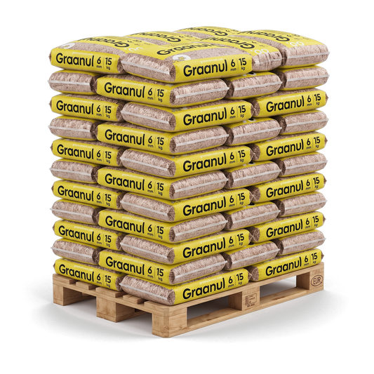 Pallet Graanul houtpellets, 65 zakken van 15 kg