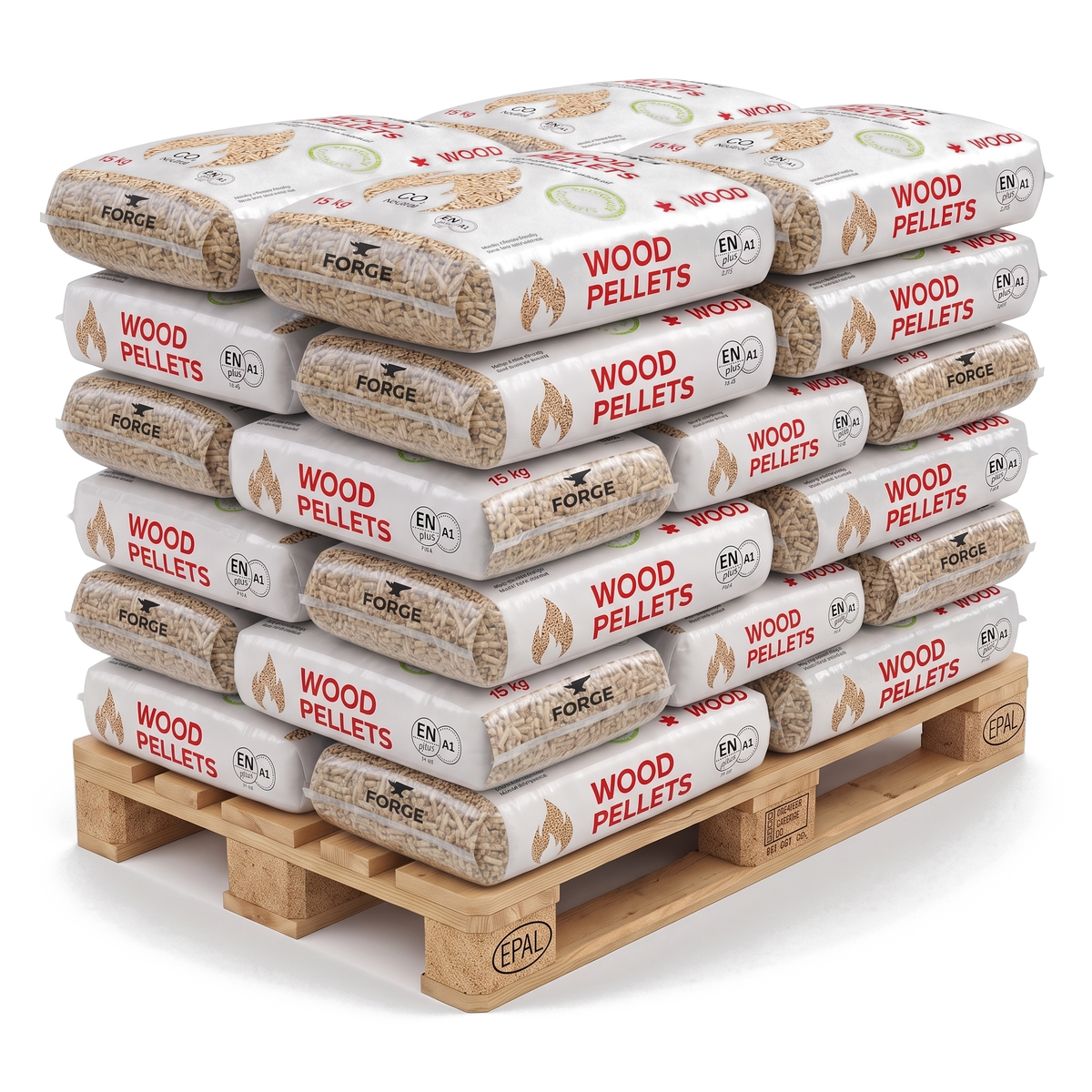 Forge houtpellets, 35 zakken van 15 kg op een pallet