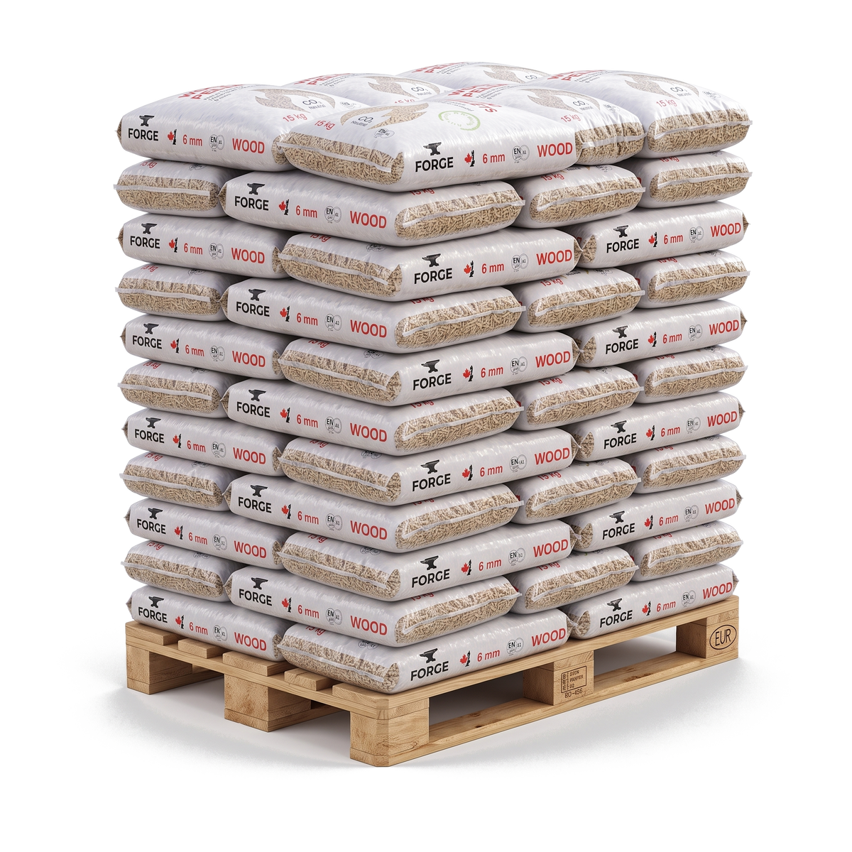 Forge houtpellets, 65 zakken van 15 kg op een pallet