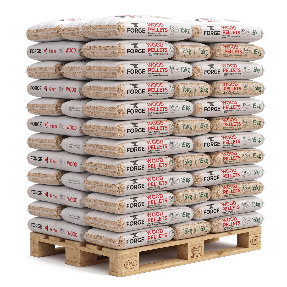 Forge houtpellets, 70 zakken van 15 kg op een pallet