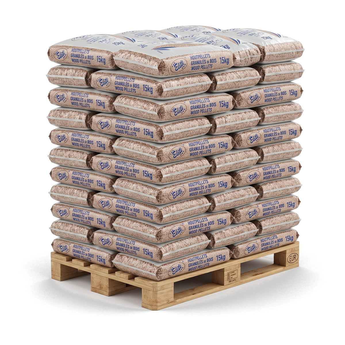 Pallet Elite Pellets Blauw houtpellets, 65 zakken van 15 kg