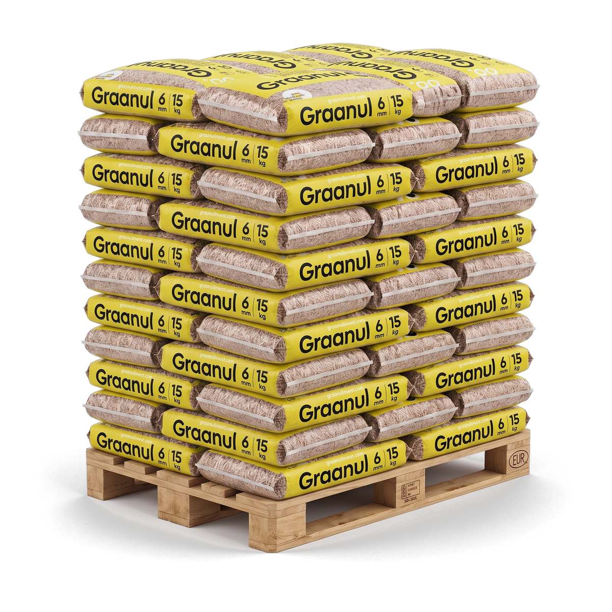 Pallet Graanul houtpellets, 65 zakken van 15 kg