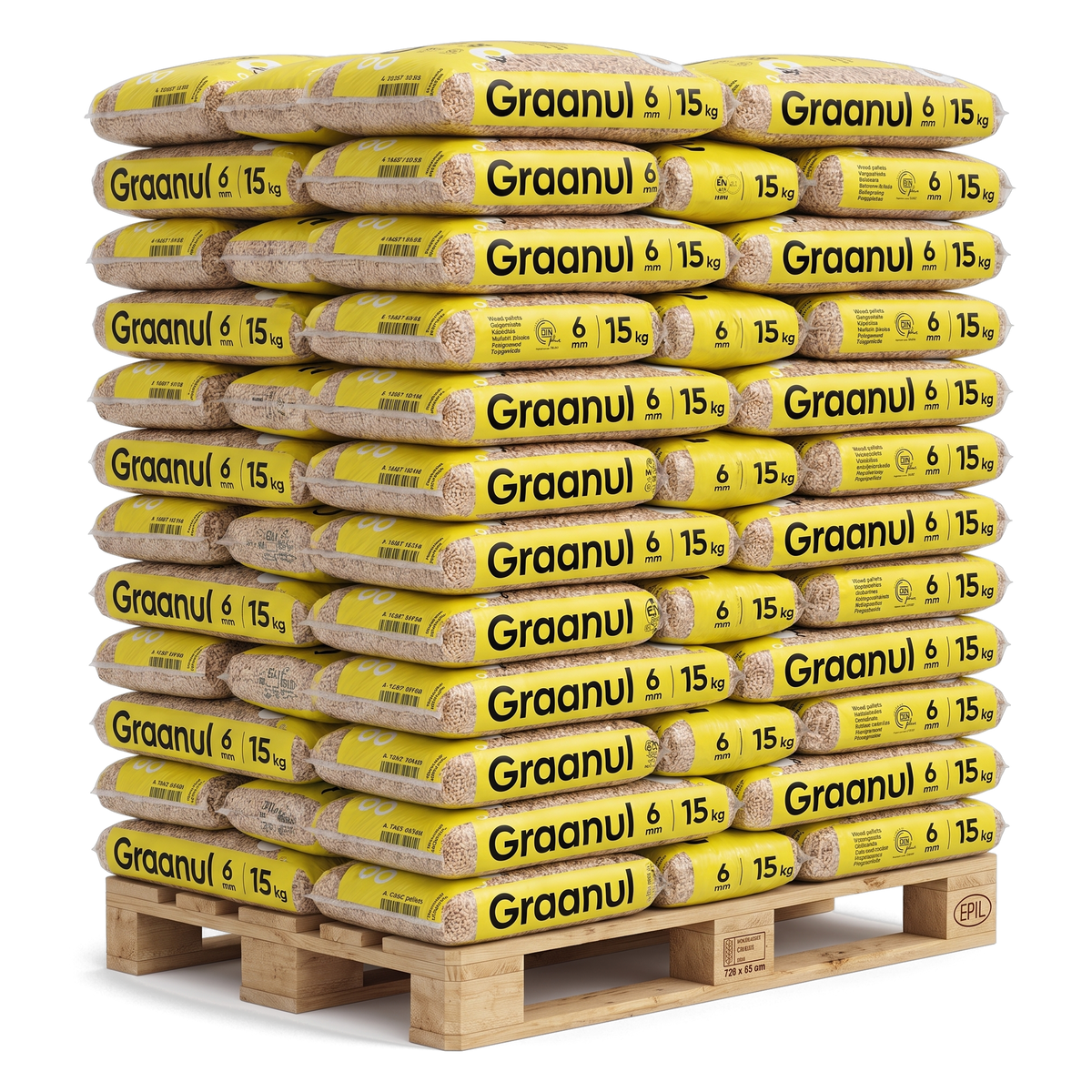 Pallet Graanul houtpellets, 70 zakken van 15 kg