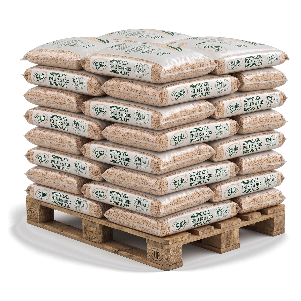 Pallet Elite Pellets Groen houtpellets, 50 zakken van 15 kg