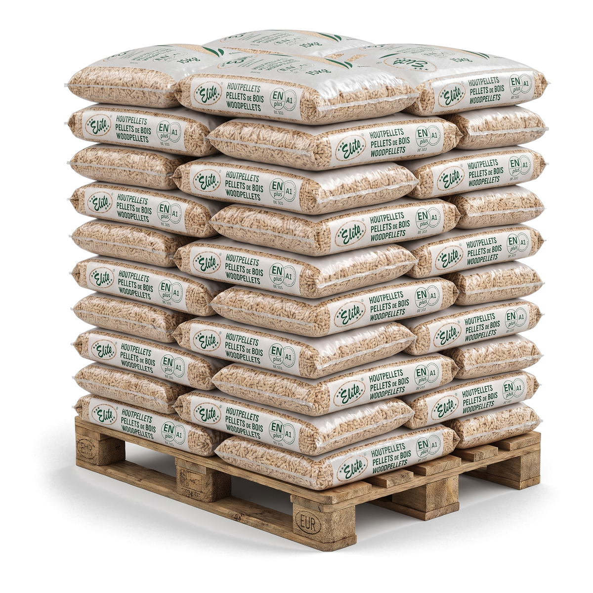 Pallet Elite Pellets Groen houtpellets, 60 zakken van 15 kg