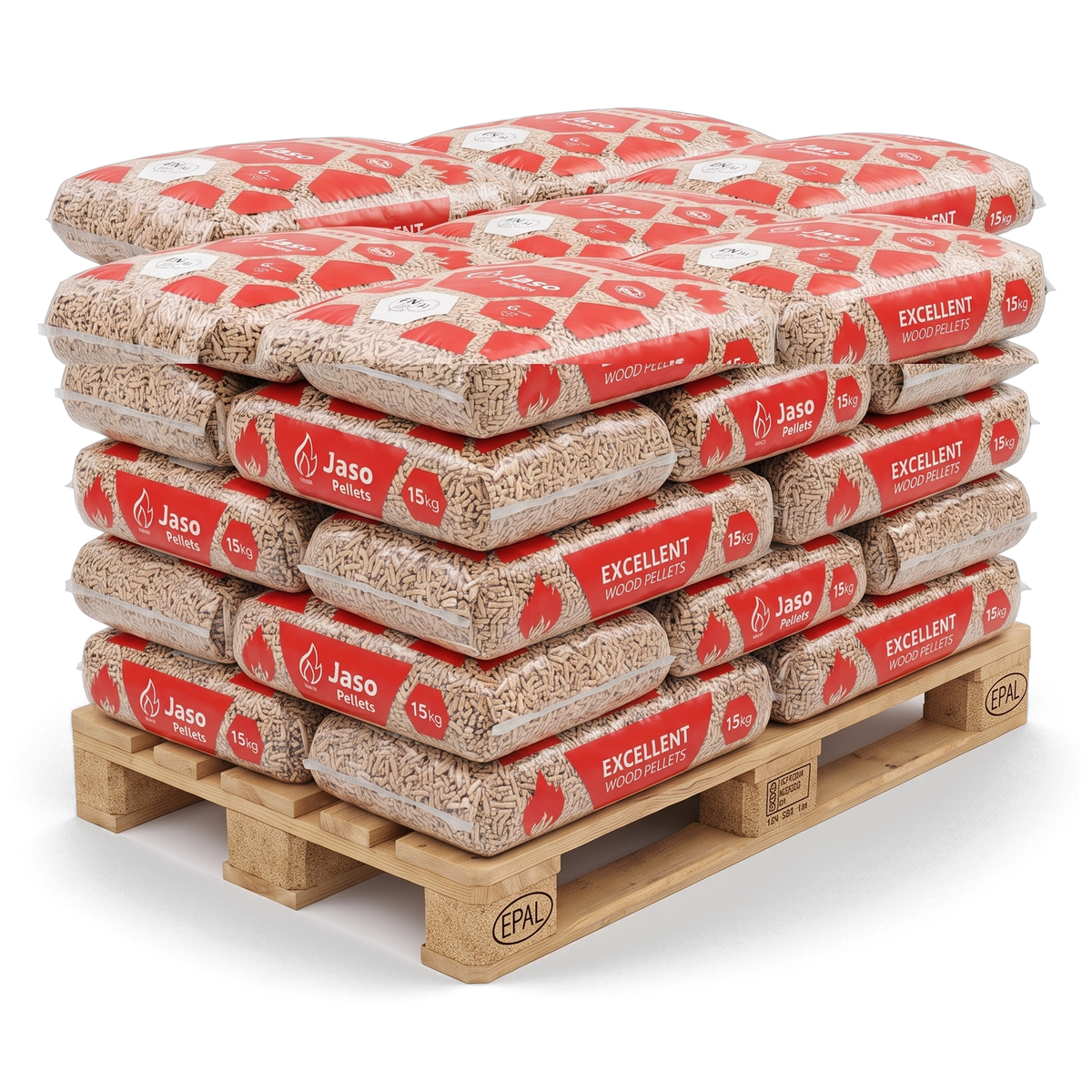 Pallet Jaso Excellent houtpellets, 30 zakken van 15 kg
