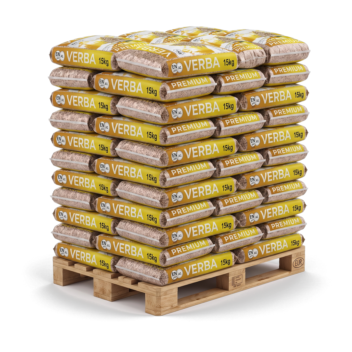 Pallet Verba Premium houtpellets, 65 zakken van 15 kg